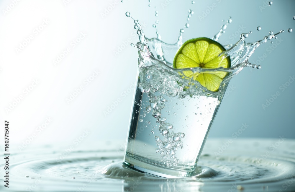 Aufkleber lemon slice splashes into clear water creating dynamic movement and freshness