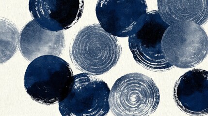 Abstract overlapping painted circles Japanese ink style