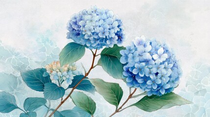 Blue hydrangeas watercolor painting delicate flowers