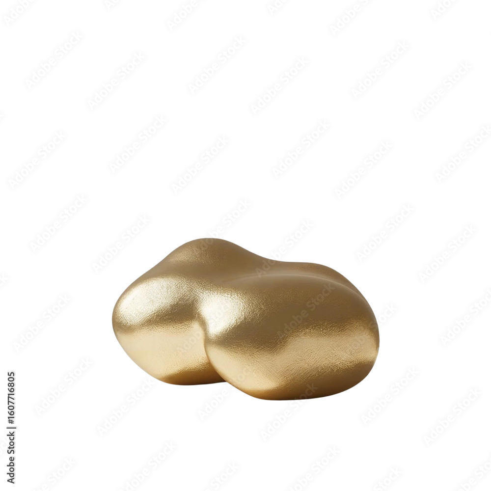 Poster shining golden sculpture with smooth curves against solid backdrop in studio lighting style view on 