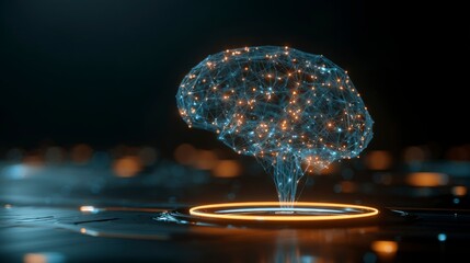 Digital brain made of glowing network points