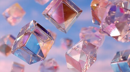 Floating geometric crystals pastel glass shapes