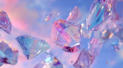 Floating geometric crystals pastel glass shapes