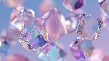 Floating geometric crystals pastel glass shapes