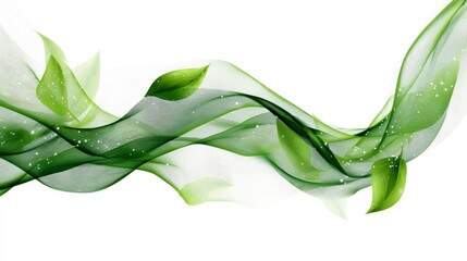 Flowing green ribbon waves with transparent effect