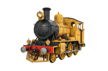 Obraz premium Yellow steam locomotive, studio shot, isolated, transportation, heritage