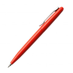 Shiny red writing instrument with silver clip isolated on a transparent background office