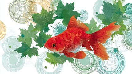 Japanese summer goldfish illustration red goldfish