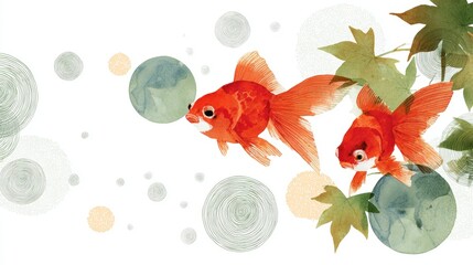 Japanese summer goldfish illustration red goldfish