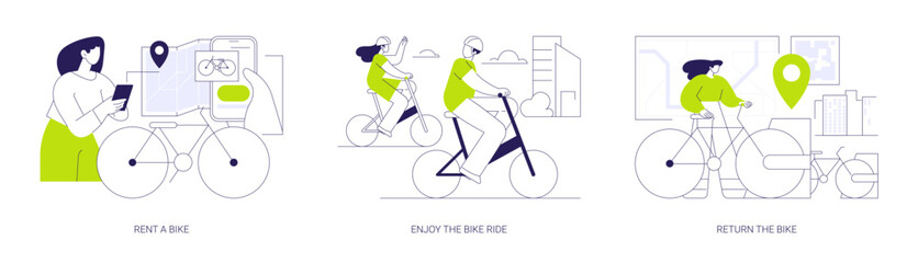 Naklejka na ściany i meble City bike rental abstract concept vector illustrations.
