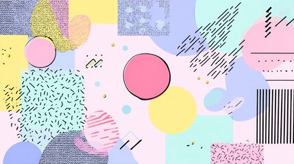 Pastel memphis style background abstract geometric shapes