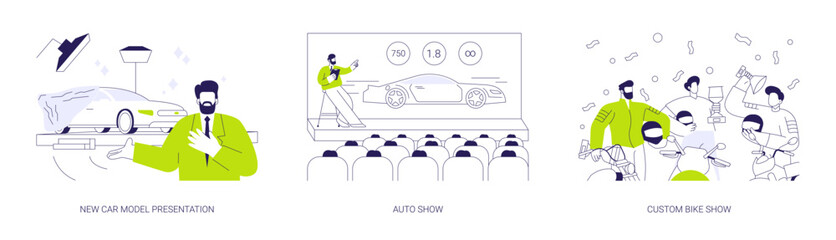 Motor show abstract concept vector illustrations.