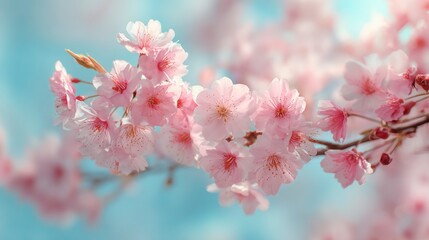 Sakura blossoms in bloom soft pink petals blowing