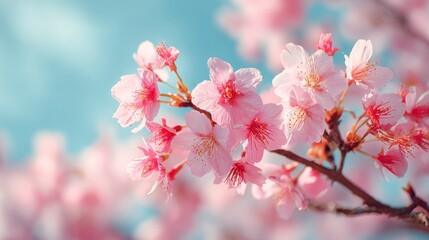 Sakura blossoms in bloom soft pink petals blowing