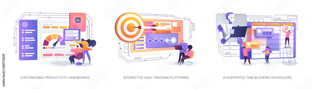 Poster ai-driven tools support goal setting abstract concept vector illustrations.