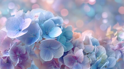 Soft pastel blue hydrangeas watercolor floral background