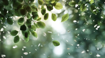 Sunlight filtering through lush green leaves falling