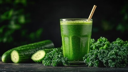 Vibrant green smoothie with kale and cucumber