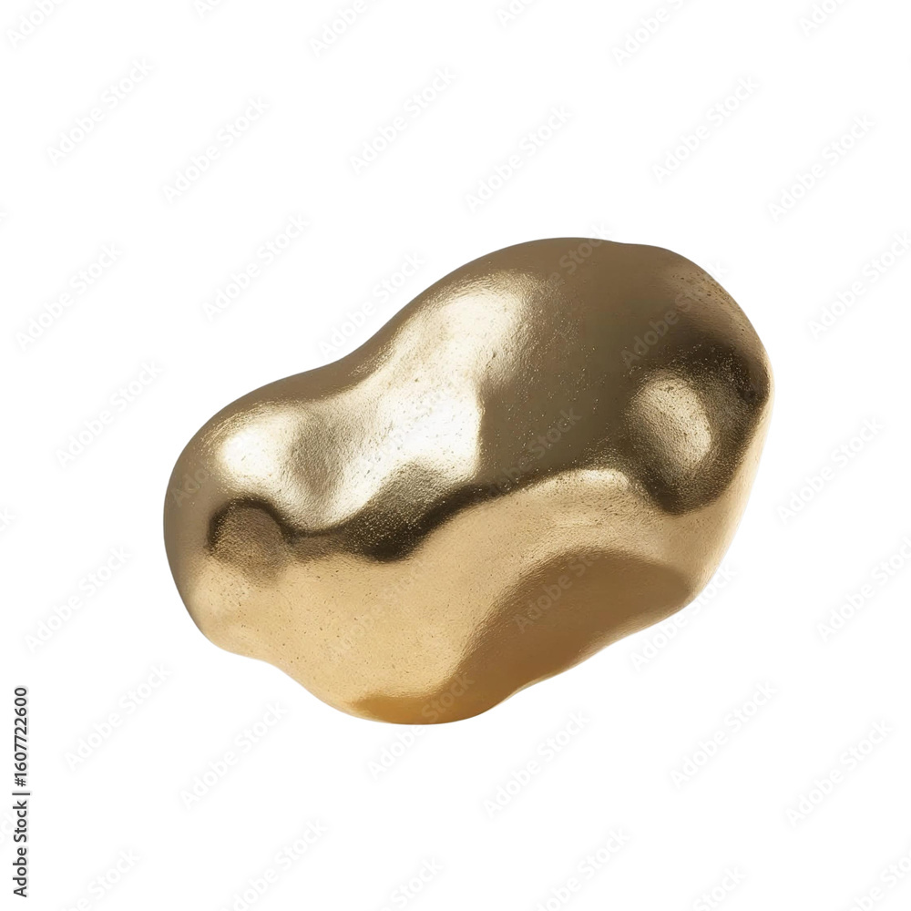 Poster isolated golden nugget with smooth surface reflecting light against solid color minimalistic setting