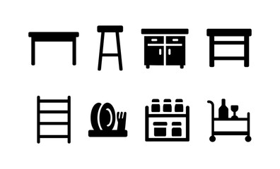 Fototapeta premium Silhouette kitchen furniture icons set for modern interiors and home decoration