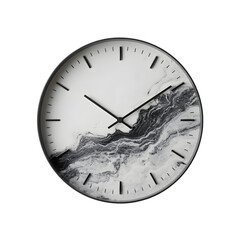 Artistic analog clock face featuring a black and white abstract landscape design isolated on transparent background