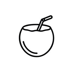 Minimalist outline icon a coconut with a straw drink beverage