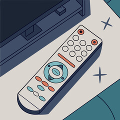 Remote control lying next to TV on flat surface in modern room  