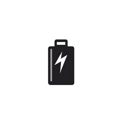 Fototapeta premium Battery icon with a lightning bolt indicating charging status. Symbol of energy and power for electronic devices on a dark background.