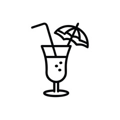 Outline cocktail glass with straw umbrella drink beverage