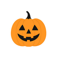Fototapeta premium Classic Halloween jack-o'-lantern with triangular eyes and a wide smile. A simple, festive pumpkin symbol, isolated on black background.