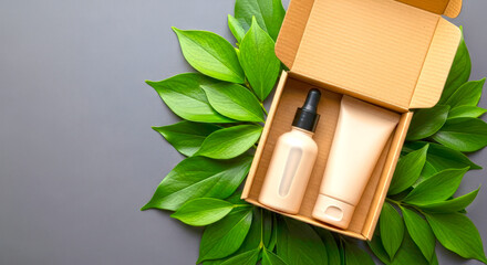 Natural Cosmetic Box with Leaf Background for Eco-Friendly Beauty
