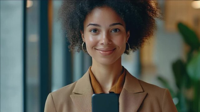 Woman in professional attire with camera