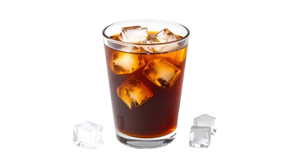 Cold brew coffee in transparent cup with ice on white background simple style png