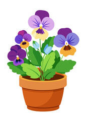 Beautiful pansy flowers in pot illustration for gardening and floral design projects vector art
