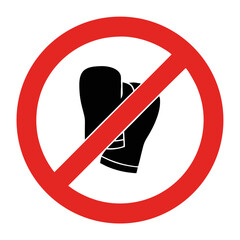 Prohibition of boxing-gloves in red circle. Boxing-gloves banned, with red prohibition sign illustrating denial of use. Prohibiting boxing-gloves for safety guidelines, rules and regulations.