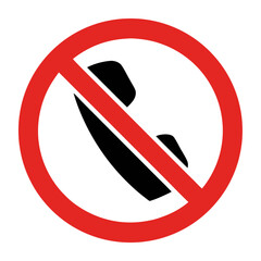 Forbidden phone call illustration with red circle, prohibiting phone usage. Prohibition of phone illustrated clearly. Symbol emphasizes no calls are allowed.
