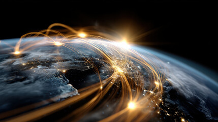 A stunning visual of Earth with glowing lines representing worldwide digital connections.