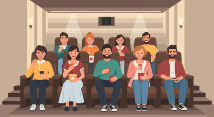 Fototapeta premium Diverse Group Enjoying a Movie Together in a Cozy Cinema Auditorium