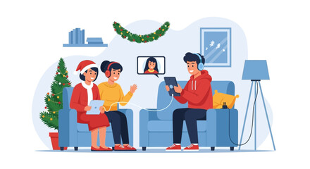 Family Connects Virtually During Christmas Season Enjoying Modern Technology
