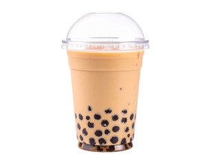 Classic bubble tea with brown sugar boba pearls in plastic cup isolated on white back png
