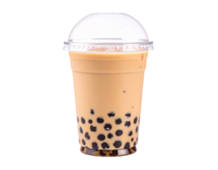 Classic bubble tea with brown sugar boba pearls in plastic cup isolated on white back png
