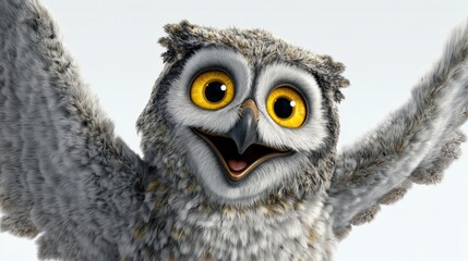 Cheerful Cartoon Owl with Bright Yellow Eyes