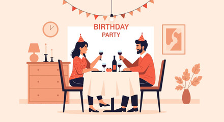 Festive Celebration Couple Cheers Together During Birthday Party at Home