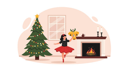 Obraz premium Festive Joy A Young Girl Enjoys Christmas Time In A Cozy Room
