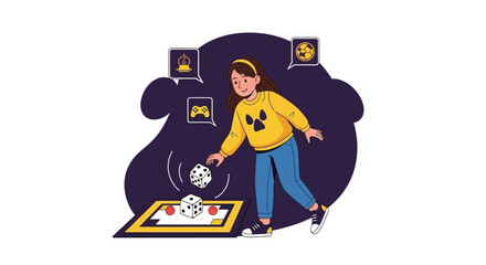 Engaging Girl Playing Interactive Dice Game For Recreation and Digital Entertainment