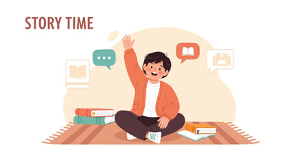 Enthusiastic Young Learner Raising Hand During Engaging And Interactive Story Time