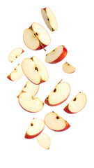 flying on air dynamic Juicy apple slices on white background png