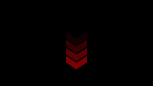 Down direction animated arrow. Animation of sweep arrow icon, The transparent red swipe down pointing arrow icon concept. 4k on dark background
