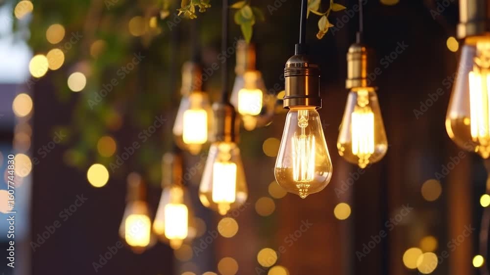 Poster warm glowing vintage edison bulbs strung with delicate vines create an intimate atmosphere with soft