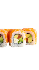 Fresh sushi rolls with salmon and avocado isolated png